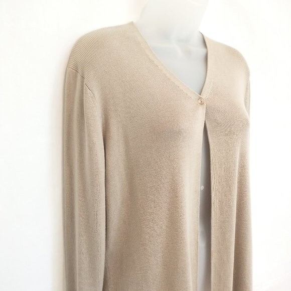Magaschoni Collection Tan Silk Cardigan Size Large - Picture 2 of 9